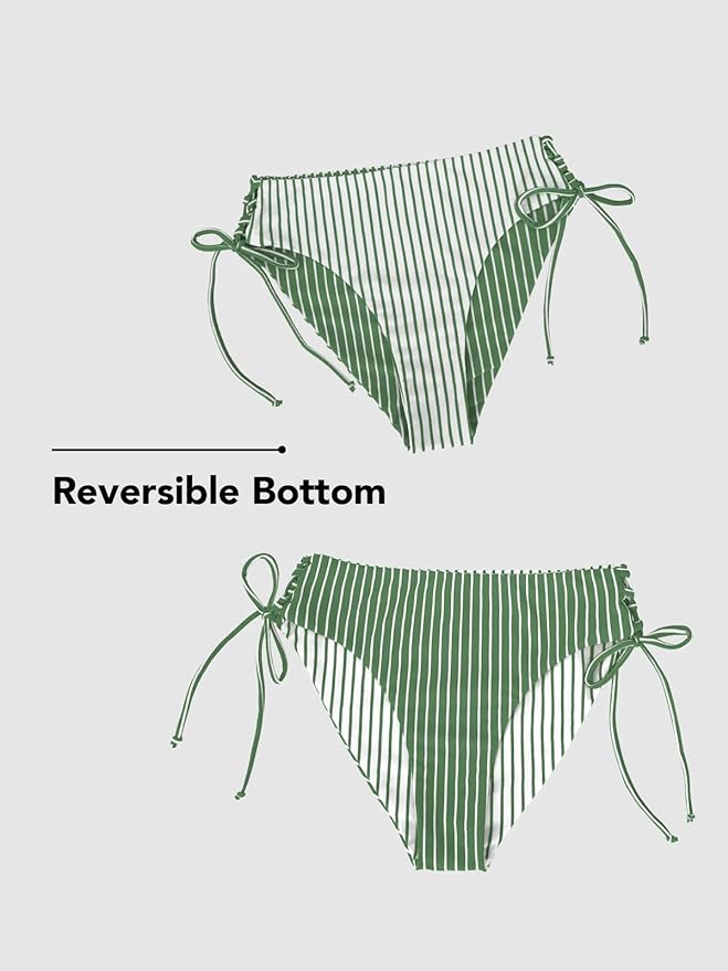 CUPSHE – Conjunto de Bikini de 2 Piezas para Mujer, con Tirantes Trenzados en la Espalda y Parte Inferior Reversible - Imagen 2