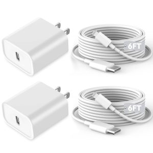 Kruidvat - Cargador Rápido para iPhone (Pack de 2) | Cable USB-C a Lightning de 6 Pies + Adaptador de Carga Rápida