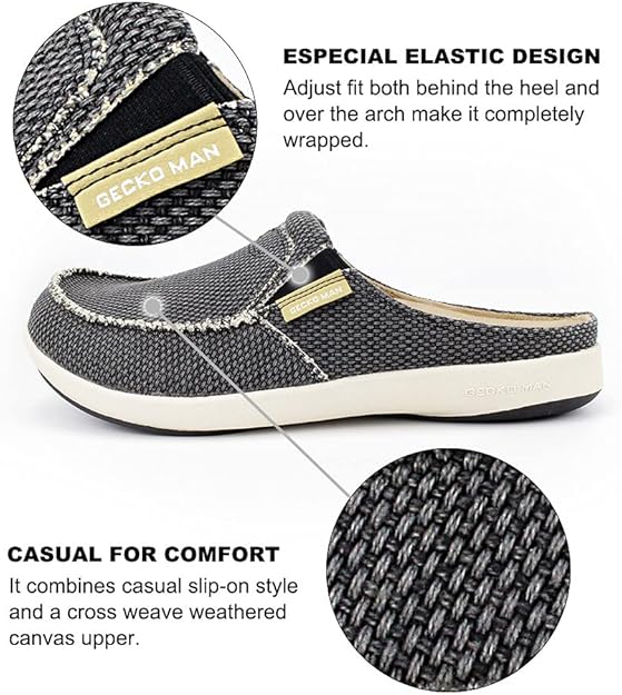 Walk Hero - Pantuflas para Hombre – Soporte para Arco, Forro de Terciopelo, Lona, Suela Antideslizante para Interior y Exterior - Imagen 4