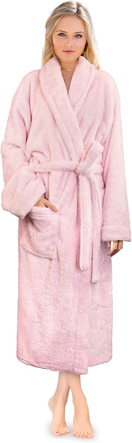 PAVILIA - Bata de baño de vellón suave y cálido para mujer, calidad prémium