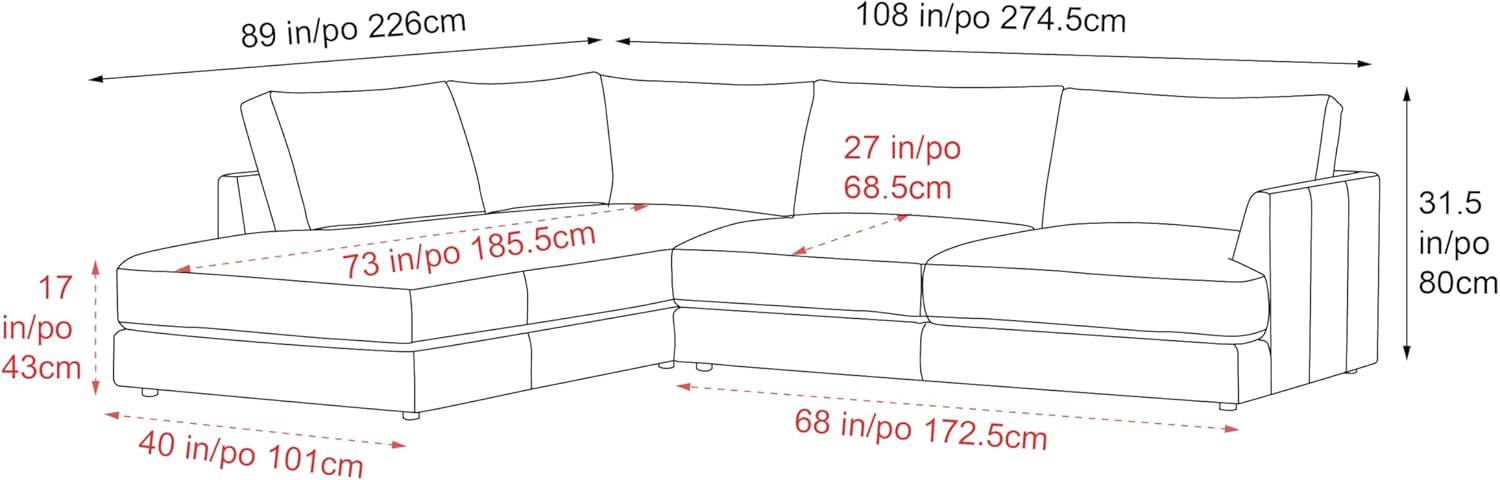 VALENCIA THEATER SEATING – Sofá Modular Valencia Serena de Cuero Completo de 108” con Chaise Izquierdo, Cuero Nappa 11000, Perfil Bajo en Forma de L para Sala de Estar - Imagen 3