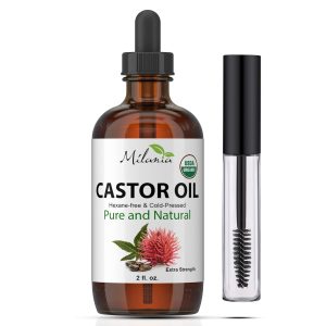 MILANIA - Aceite de Ricino Orgánico Prémium – Suero Prensado en Frío 100 % Puro (2 oz) para Piel, Cabello, Pestañas y Cejas