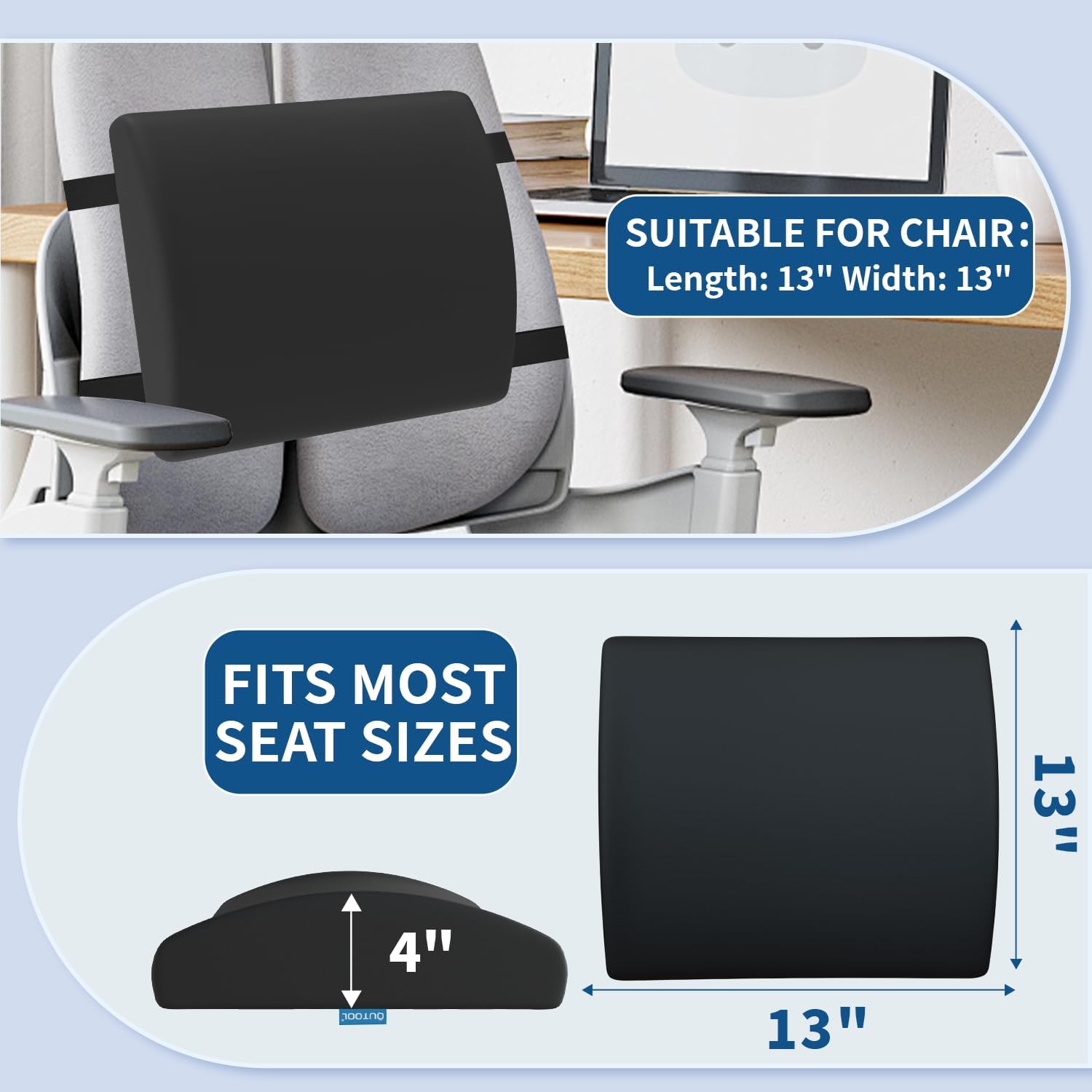 QUTOOL- Cojín Ortopédico De Asiento Y Almohada De Apoyo Lumbar – Espuma Viscoelástica Con Funda Lavable, Ergonómico Para Coxis, Alivio Del Dolor De Espalda Baja Y Ciática, Para Sillas Y Asientos - Imagen 2