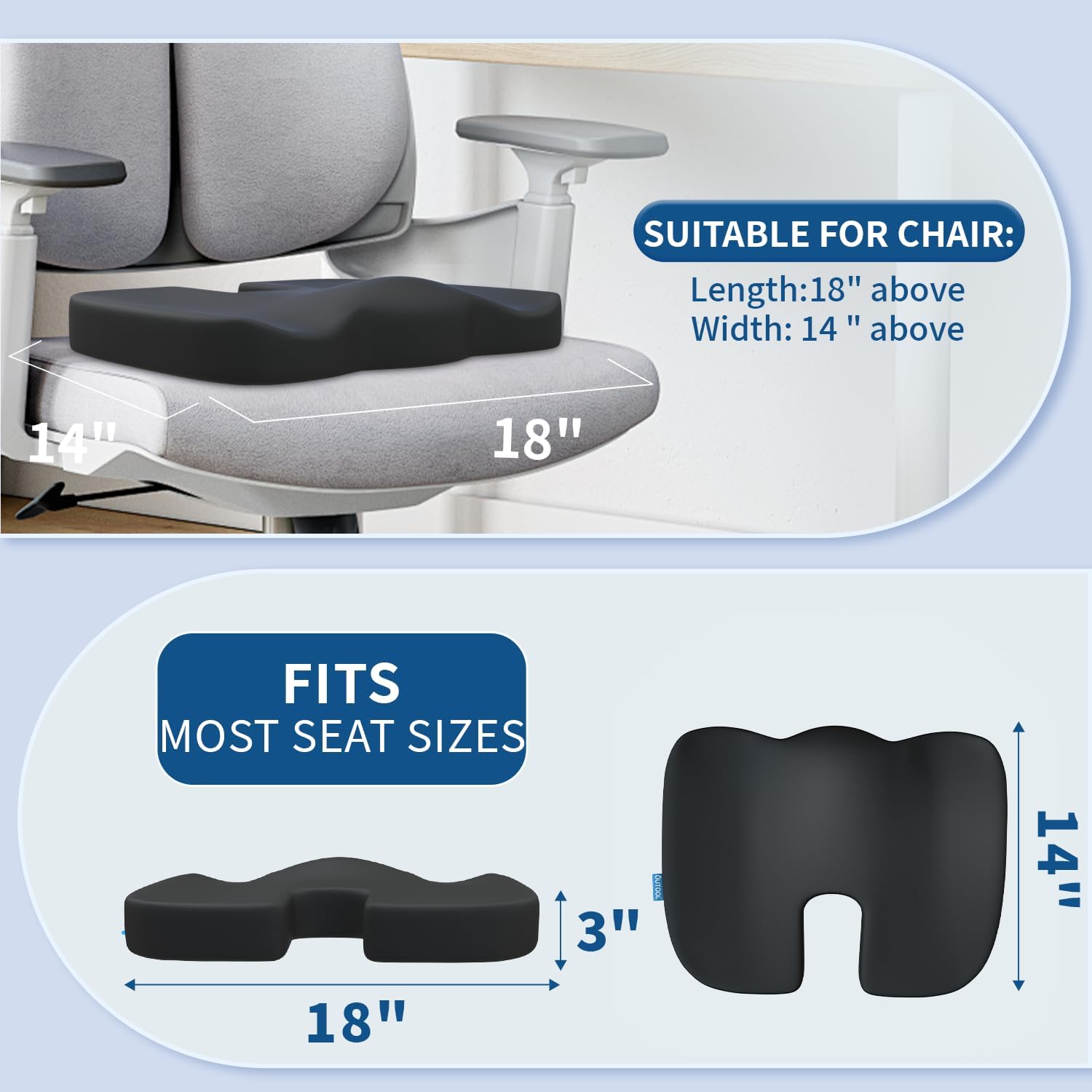 QUTOOL- Cojín Ortopédico De Asiento Y Almohada De Apoyo Lumbar – Espuma Viscoelástica Con Funda Lavable, Ergonómico Para Coxis, Alivio Del Dolor De Espalda Baja Y Ciática, Para Sillas Y Asientos - Imagen 3