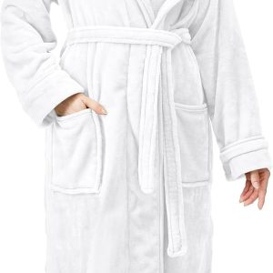 NY THREADS - Bata de Baño Larga de Vellón para Mujer – Suave, Afelpada con Cuello Tipo Chal