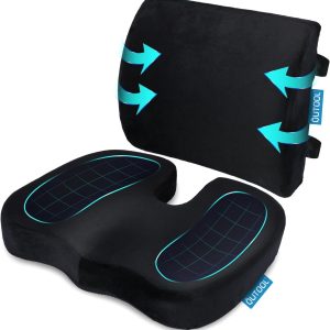 QUTOOL- Cojín Ortopédico De Asiento Y Almohada De Apoyo Lumbar – Espuma Viscoelástica Con Funda Lavable, Ergonómico Para Coxis, Alivio Del Dolor De Espalda Baja Y Ciática, Para Sillas Y Asientos