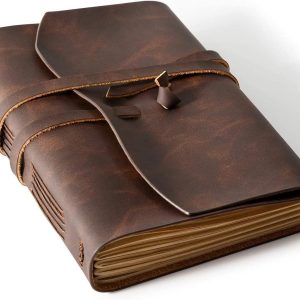 RILIHO - Cuaderno De Cuero Auténtico Vintage – Diario De Viaje De 260 Páginas Para Escribir, Regalo Ideal Para Hombres Y Mujeres, 5 x 7.1 Pulgadas, Color Marrón
