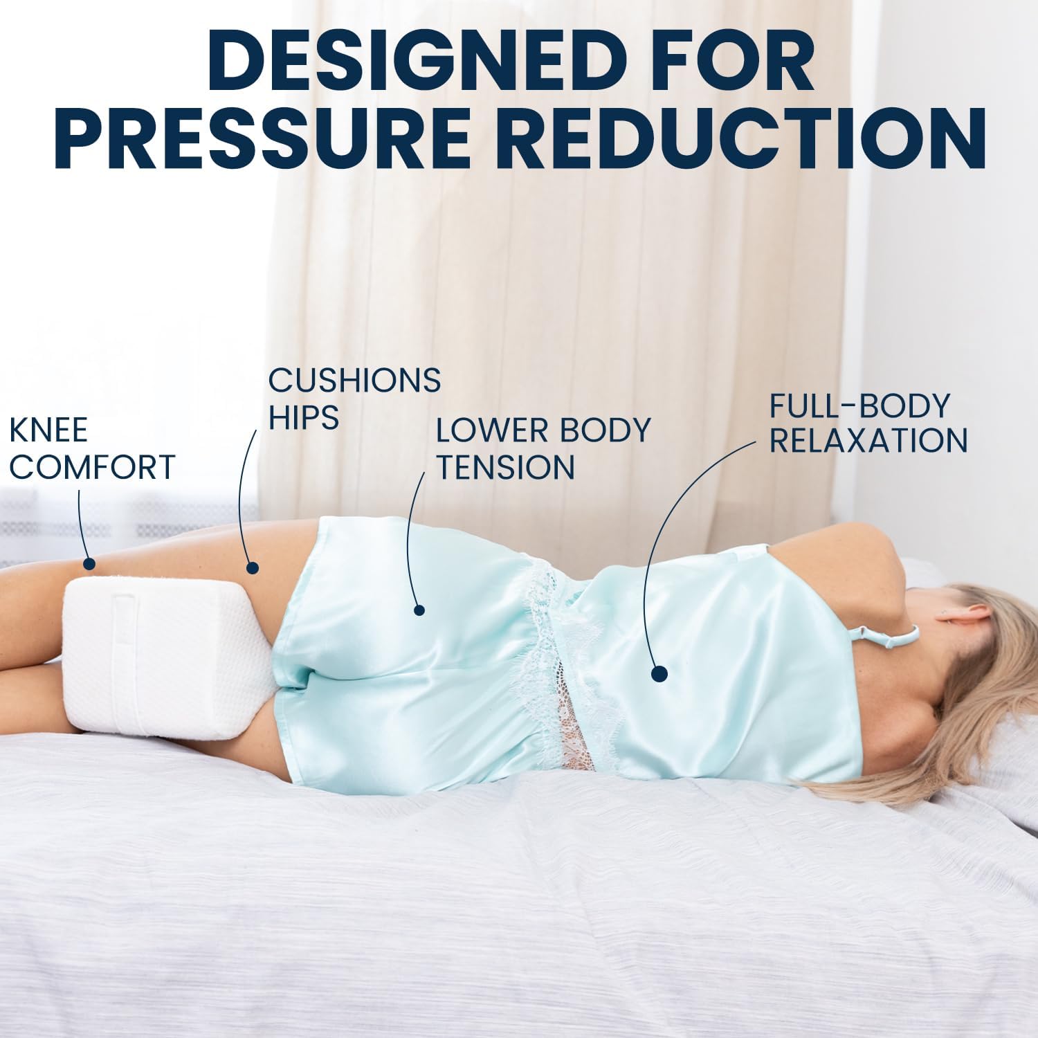 Everlasting Comfort – Almohada para Rodilla de Espuma Viscoelástica 100 % Pura con Correa Ajustable y Tapones para Oídos - Imagen 7