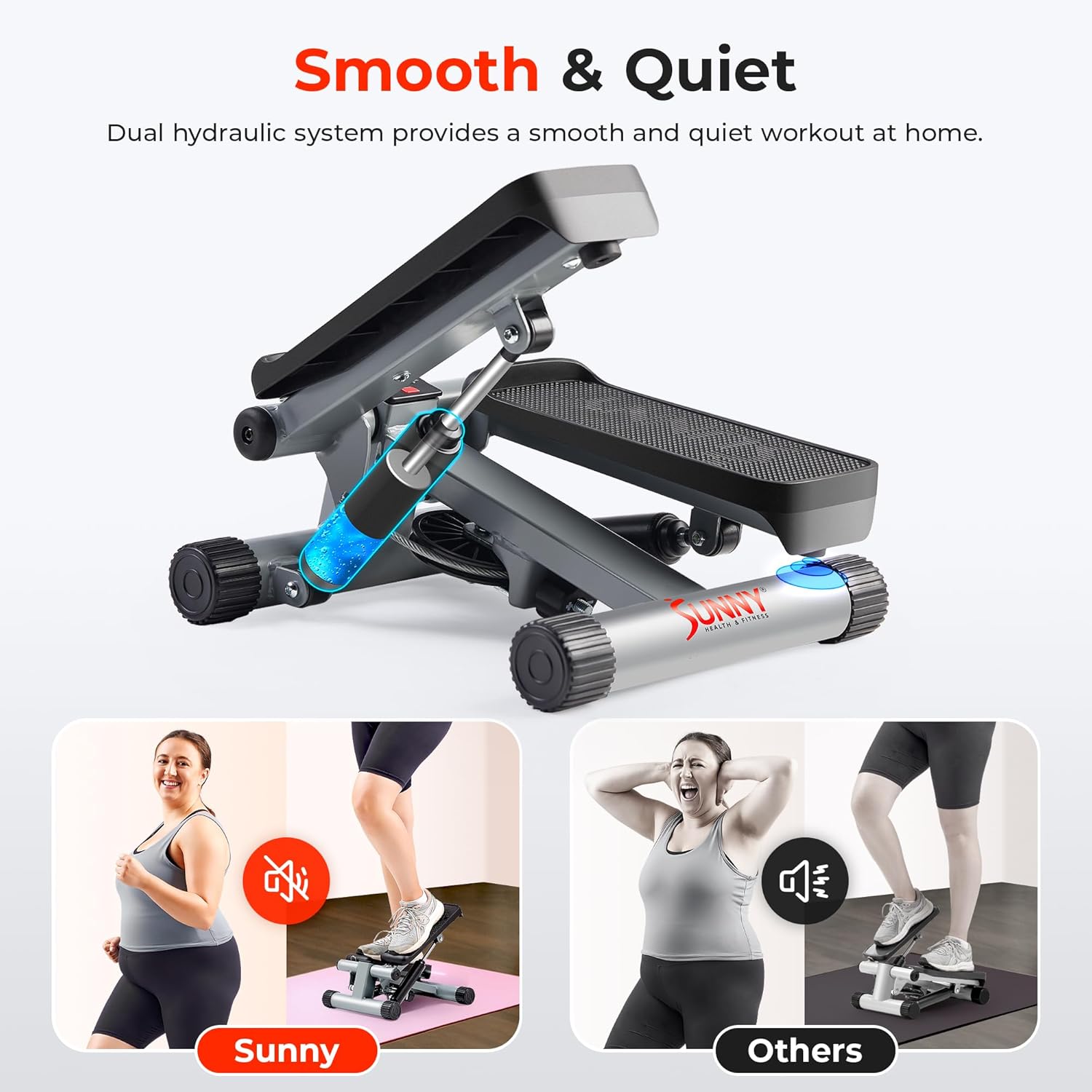 Sunny Health & Fitness - Mini Stepper con Bandas de Resistencia – Máquina de Ejercicio en Casa para Cardio de Cuerpo Completo – Soporta Más de 300 Libras - Imagen 6