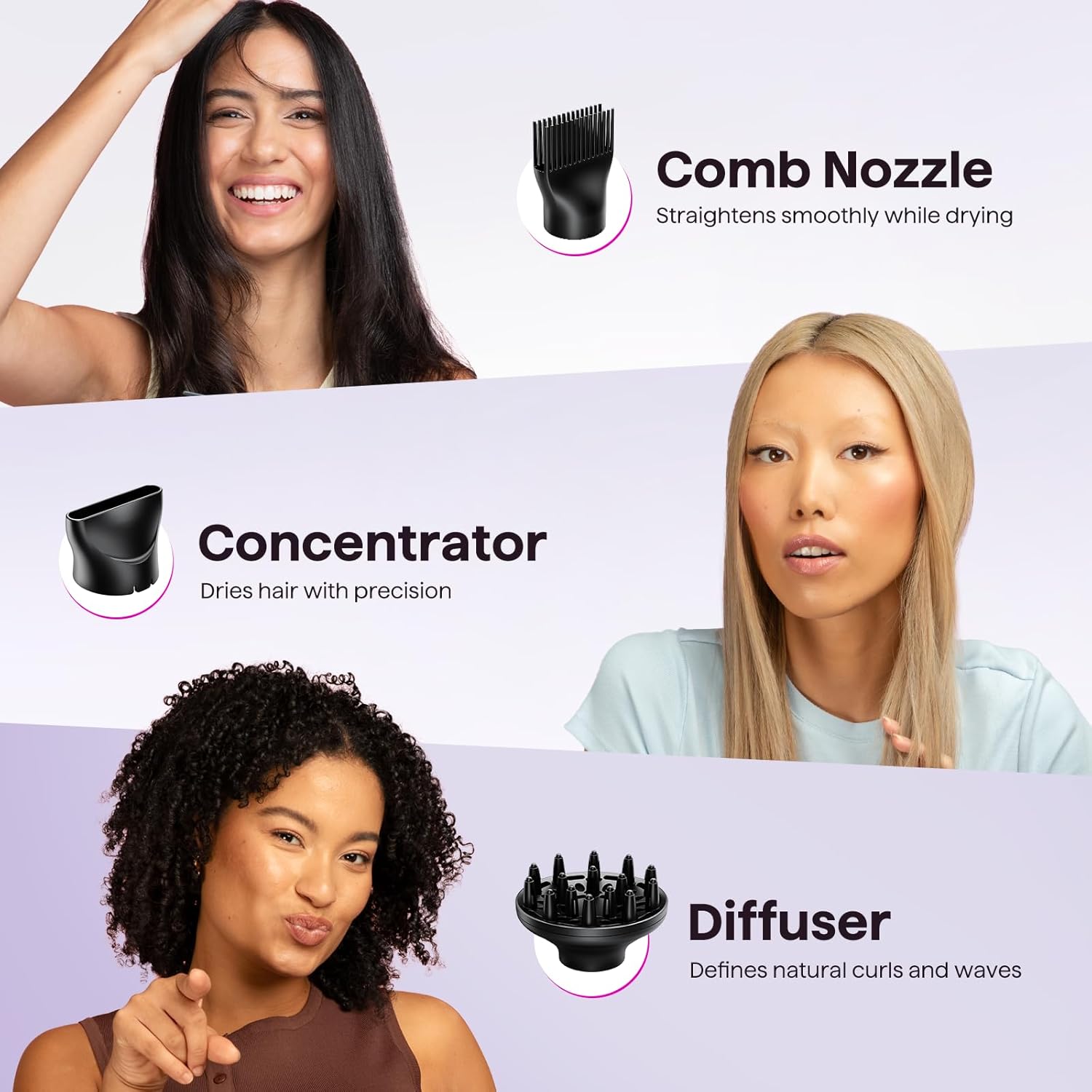 Wavytalk - Secador de Pelo con Difusor, Secador Iónico de 1875 W para Cabello Rizado con Peine, Secado Rápido con Tecnología Anti-Frizz Profesional - Imagen 7