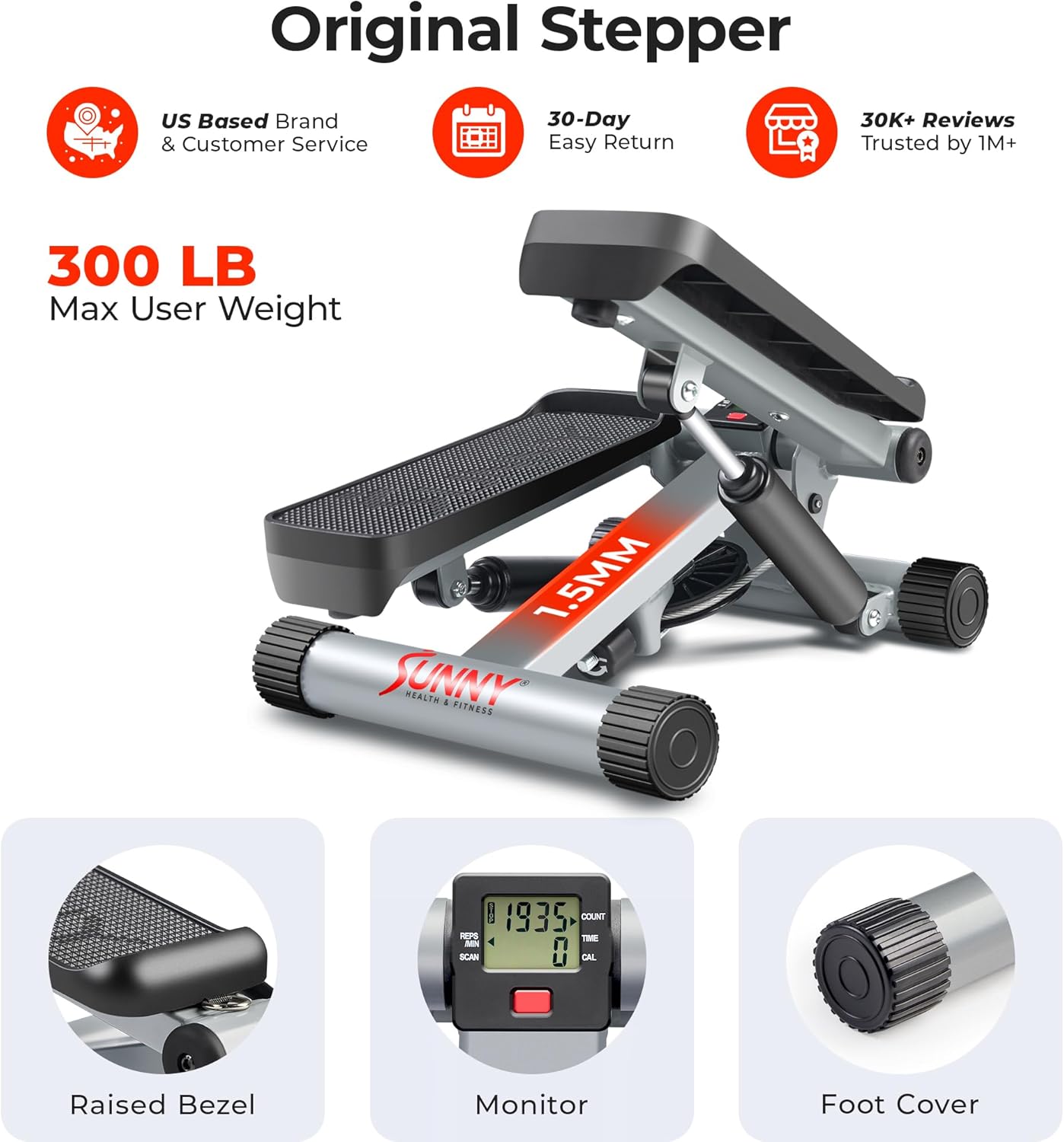 Sunny Health & Fitness - Mini Stepper con Bandas de Resistencia – Máquina de Ejercicio en Casa para Cardio de Cuerpo Completo – Soporta Más de 300 Libras - Imagen 7