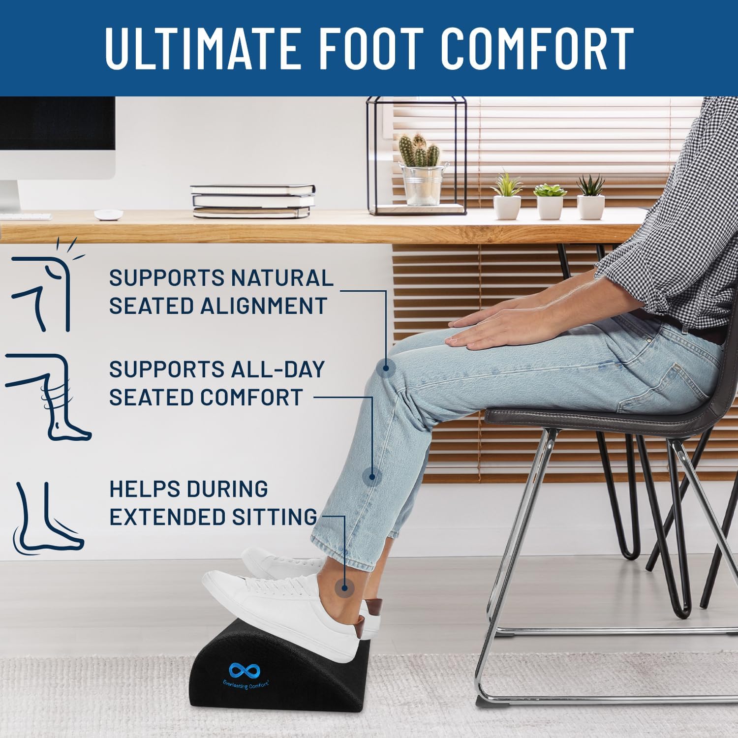 Everlasting Comfort - Reposapiés de Espuma Viscoelástica para Debajo del Escritorio – Almohada Elevadora para Piernas, Taburete Ergonómico para Juegos y Oficina en Casa - Imagen 2