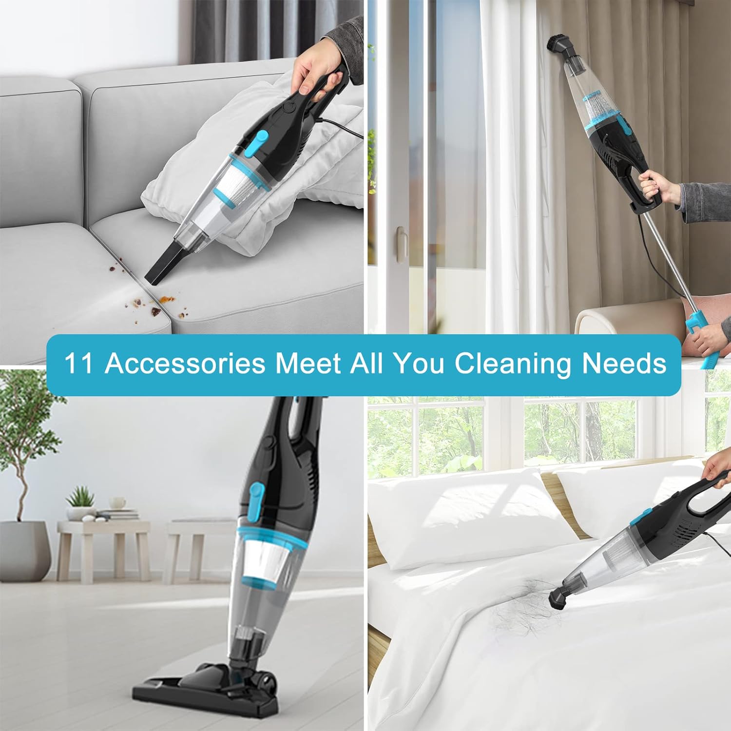 Intercleaner - Aspiradora con Cable, Succión 15 KPa, Motor 400W, 12 en 1, Ligera y Silenciosa para Pisos, Alfombras y Autos - Imagen 3