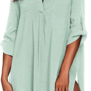 Ekouaer – Pareos de Playa para Mujer, Cuello en V, Salida de Baño, Vestido de Playa, Camisa para Bikini, Tallas S-3XL