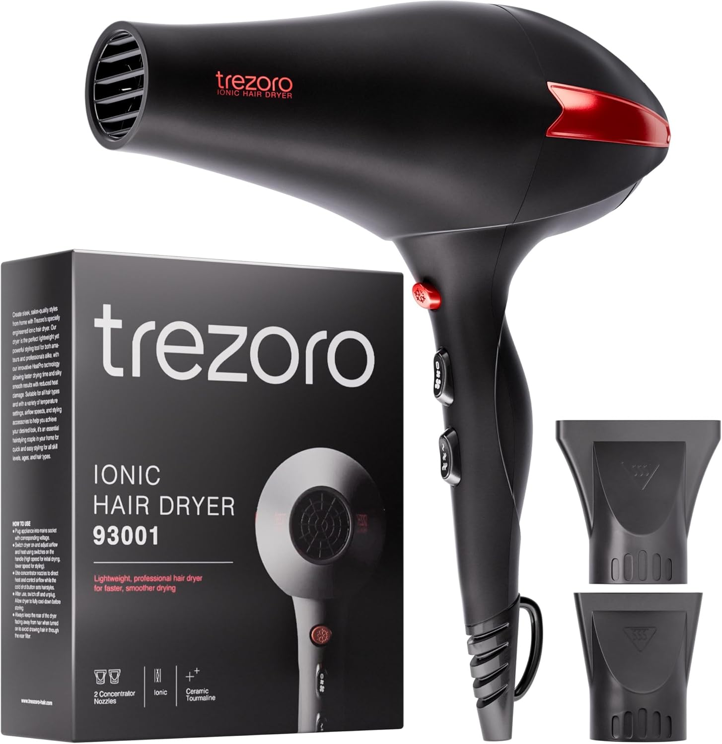 TREZORO - WINNER - 06/22 2200W Secador Iónico Profesional de Pelo, Ligero para Viaje, con Difusor, Peine y Boquilla para Cabello Normal y Rizado*