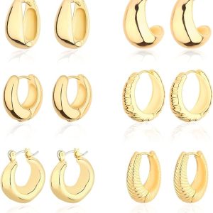 Wgoud - Juego De Aretes De Aro Gruesos De Oro 14 Quilates Para Mujer – Hipoalergénicos, Aretes De Aro Torcidos Y Elegantes