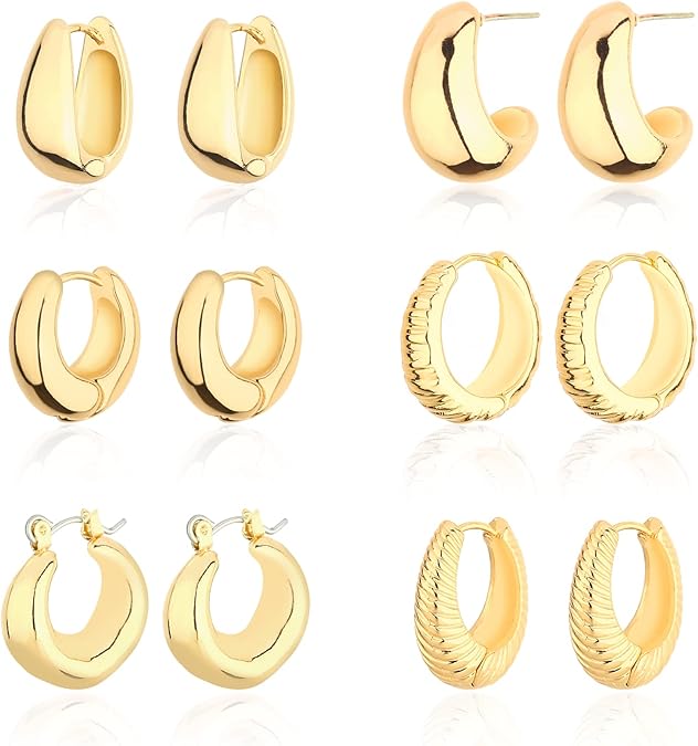 Wgoud - Juego De Aretes De Aro Gruesos De Oro 14 Quilates Para Mujer – Hipoalergénicos, Aretes De Aro Torcidos Y Elegantes