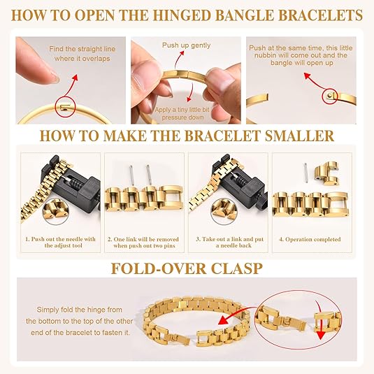 MPRAINBOW - Pack De 2 Pulseras De Eslabones Dorados – Pulseras De Amistad De Acero Inoxidable Tipo Reloj Con Herramienta De Ajuste - Imagen 5