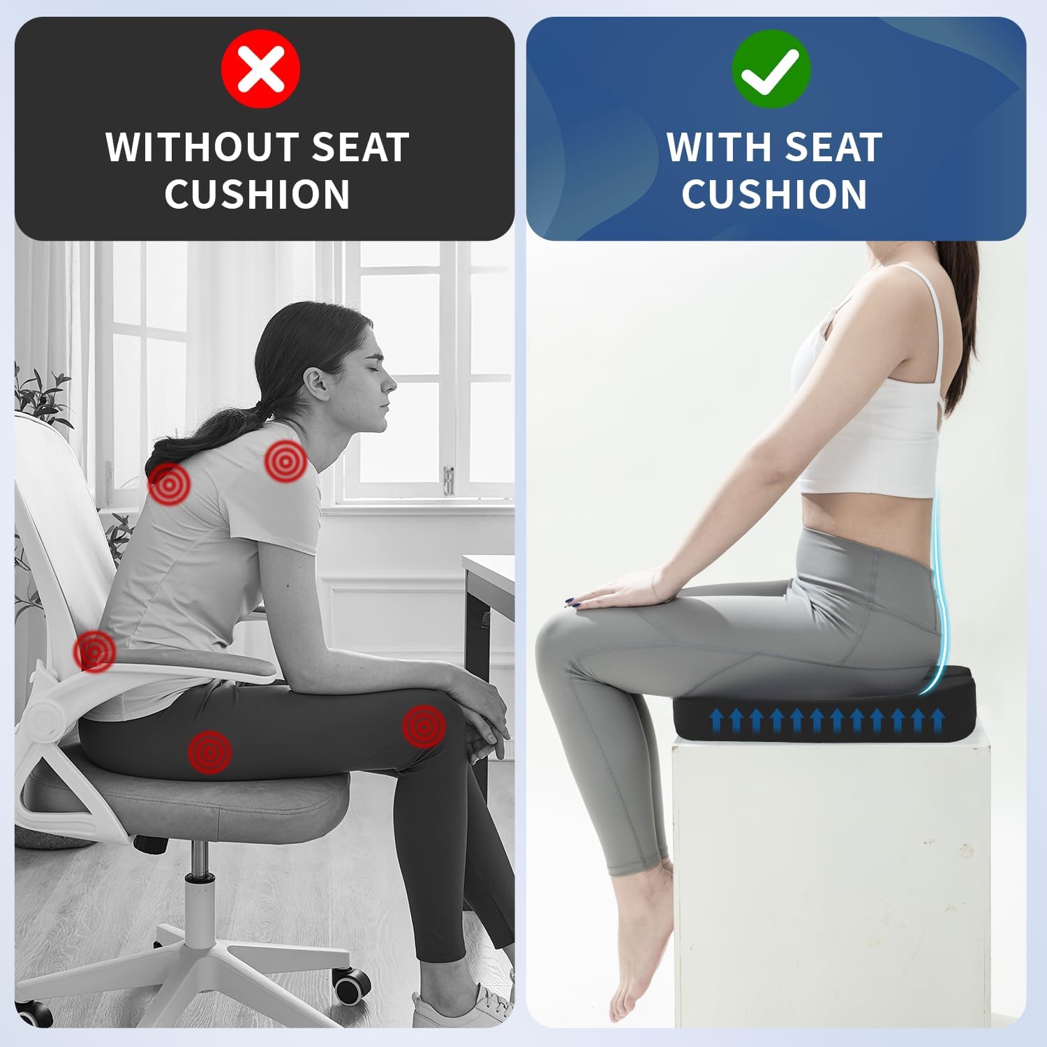QUTOOL- Cojín Ortopédico De Asiento Y Almohada De Apoyo Lumbar – Espuma Viscoelástica Con Funda Lavable, Ergonómico Para Coxis, Alivio Del Dolor De Espalda Baja Y Ciática, Para Sillas Y Asientos - Imagen 5