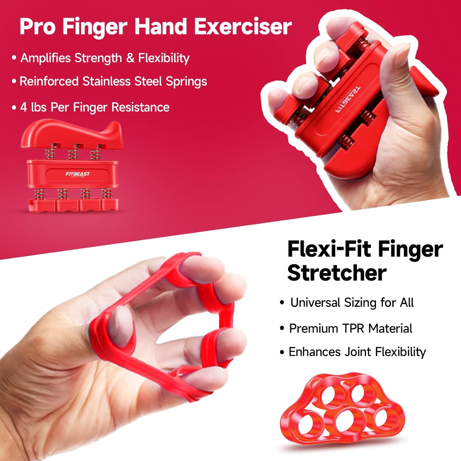 FitBeast - Kit para Fortalecer Mano y Dedos – 5 Accesorios para Mejorar Potencia, Agarre y Fuerza de Muñeca - Imagen 3