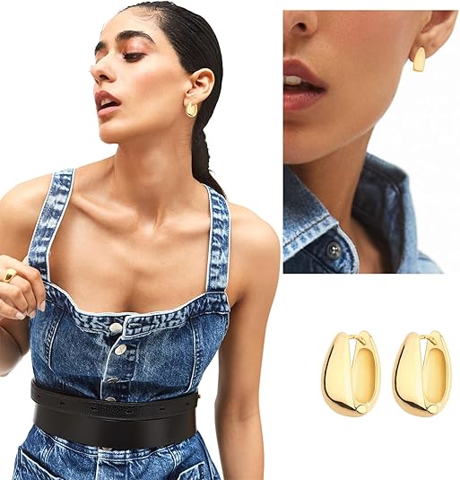 Wgoud - Juego De Aretes De Aro Gruesos De Oro 14 Quilates Para Mujer – Hipoalergénicos, Aretes De Aro Torcidos Y Elegantes - Imagen 4