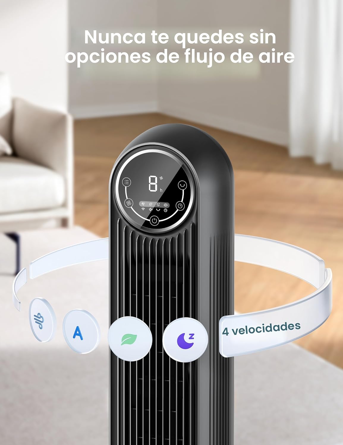 Dreo - Ventilador de Torre Silencioso para Dormitorio – 25 pies/s, 28 dB, Oscilación 90°, 4 Velocidades y Modos, Temporizador 8h - Imagen 2