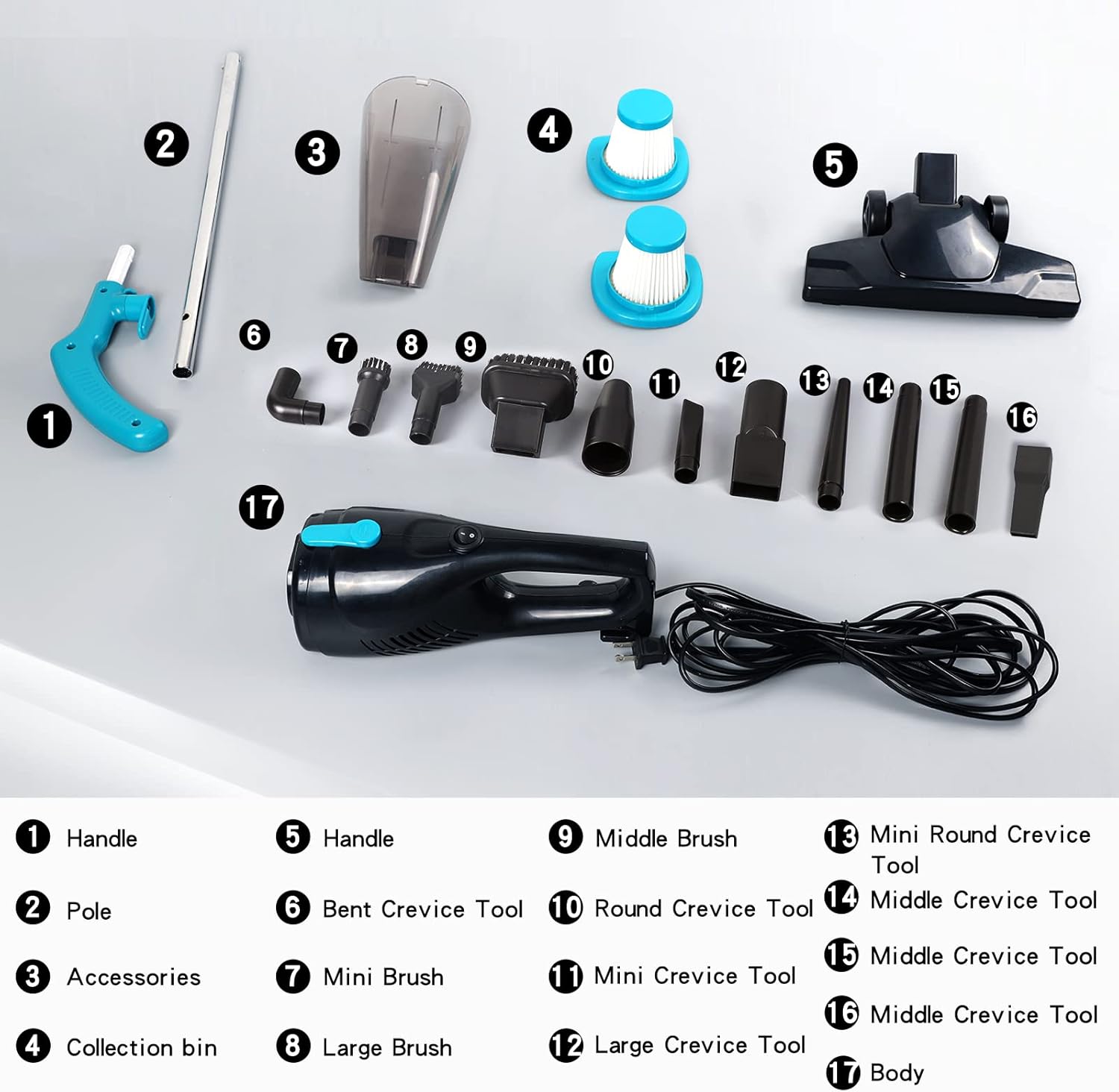 Intercleaner - Aspiradora con Cable, Succión 15 KPa, Motor 400W, 12 en 1, Ligera y Silenciosa para Pisos, Alfombras y Autos - Imagen 4