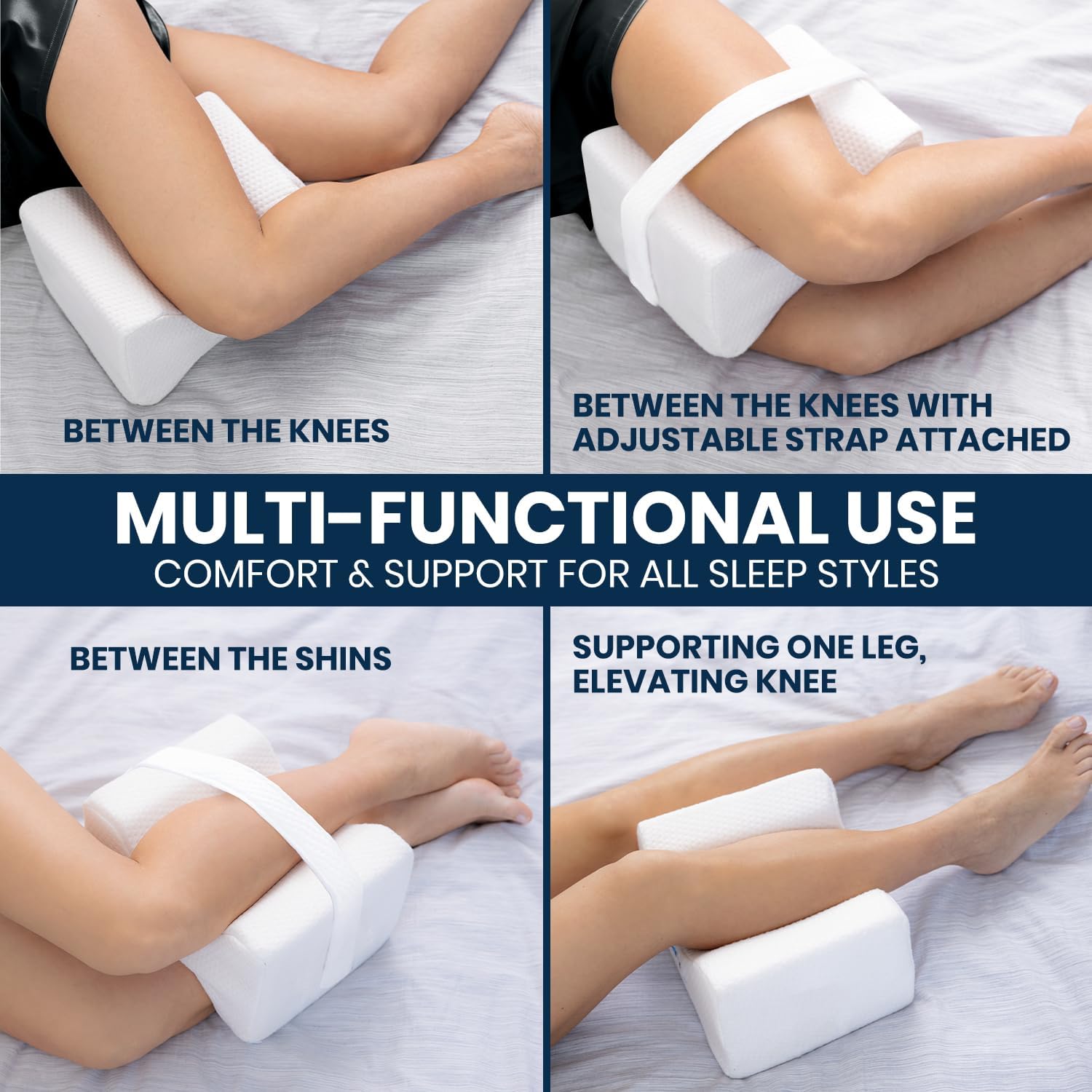 Everlasting Comfort – Almohada para Rodilla de Espuma Viscoelástica 100 % Pura con Correa Ajustable y Tapones para Oídos - Imagen 4