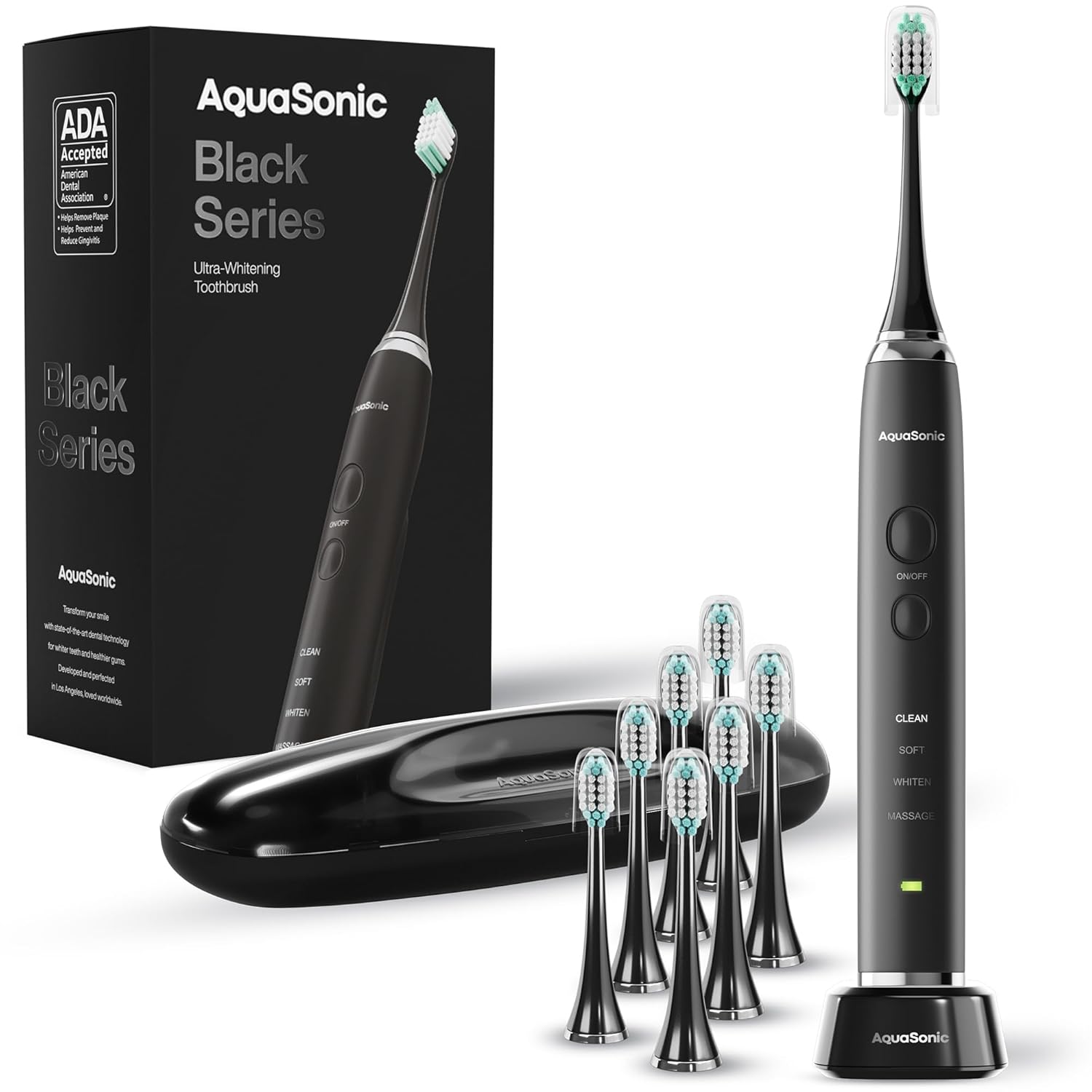 AquaSonic Black Series - Cepillo de Dientes Ultrablancador con 8 Cabezales y Funda de Viaje - Imagen 4