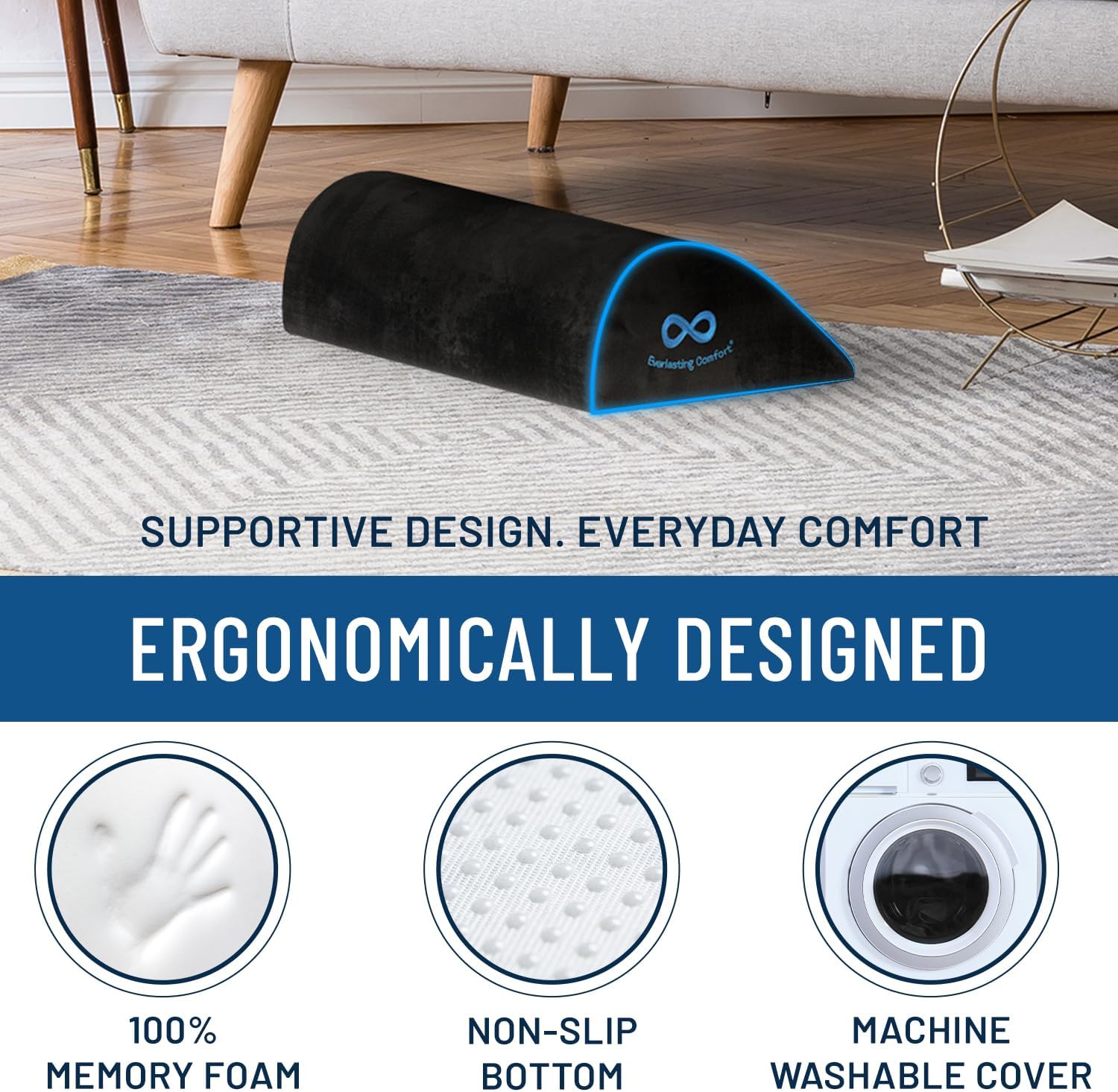 Everlasting Comfort - Reposapiés de Espuma Viscoelástica para Debajo del Escritorio – Almohada Elevadora para Piernas, Taburete Ergonómico para Juegos y Oficina en Casa - Imagen 3