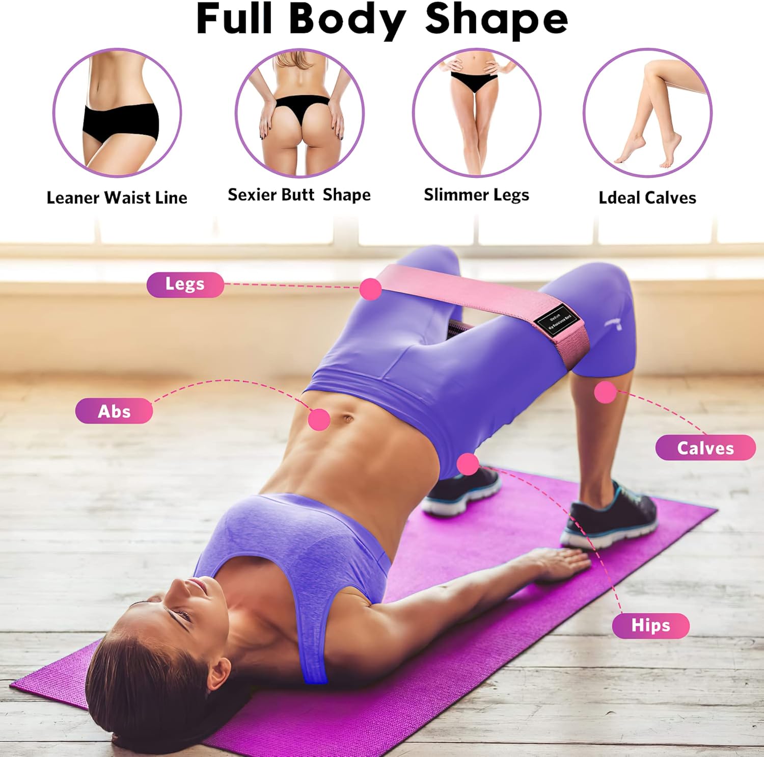 Renoj - Resistance Bands – Set de 3 Bandas Elásticas para Yoga, Pilates y Ejercicio – Ideal para Mujeres y Hombres – Tonifica Glúteos y Piernas - Imagen 2