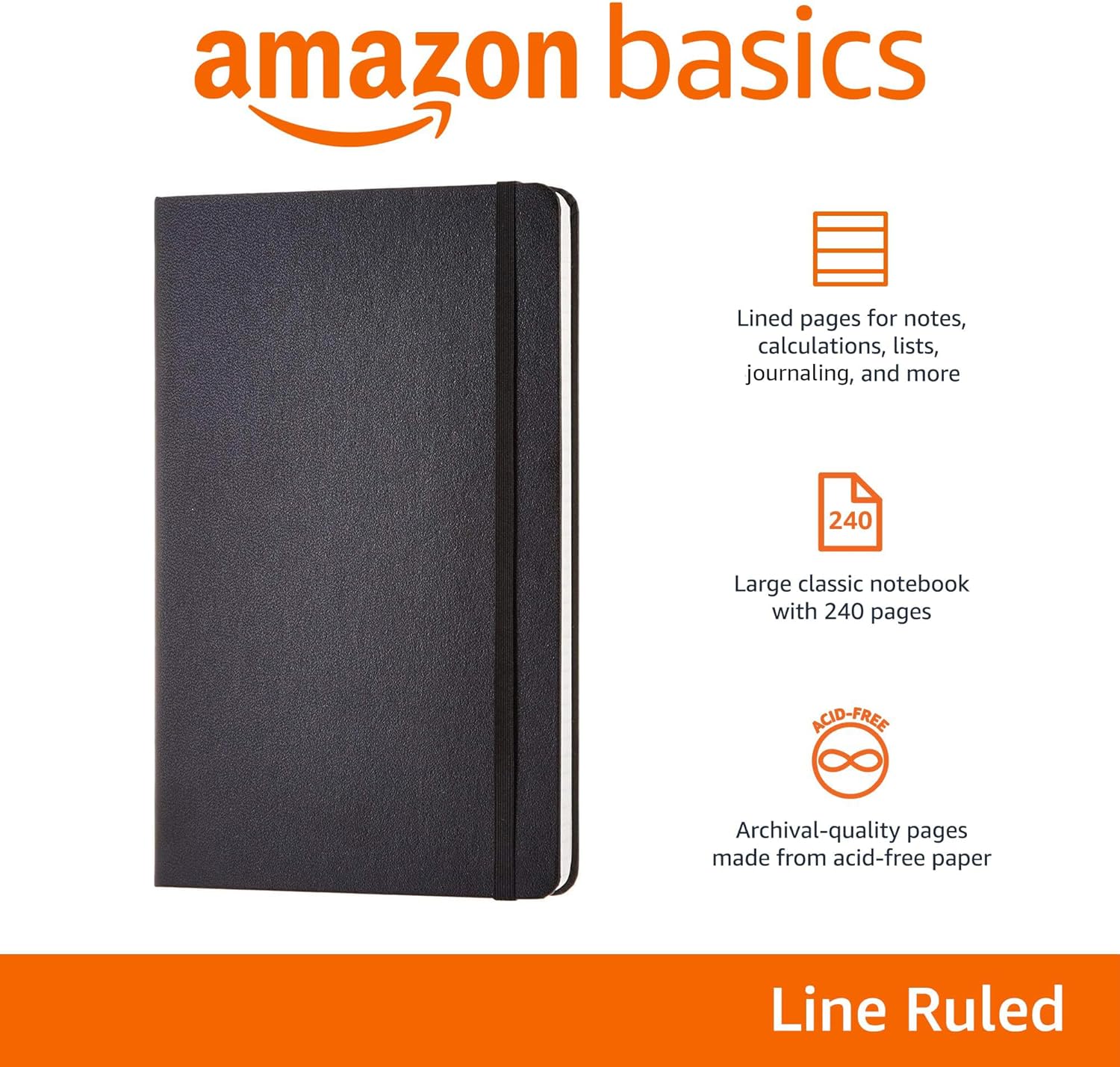 Amazon Basics - Cuaderno Clásico Con Rayas – Tapa Dura, 240 Páginas, 5 x 8.25 Pulgadas, Color Negro - Imagen 10