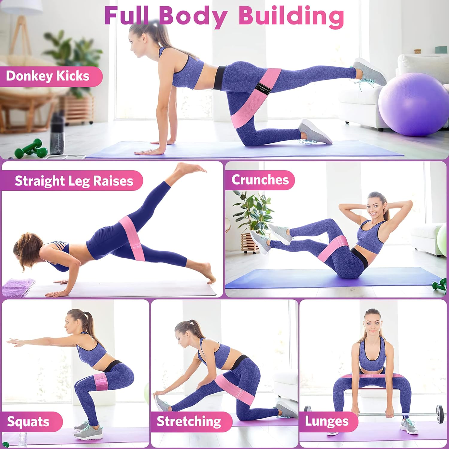 Renoj - Resistance Bands – Set de 3 Bandas Elásticas para Yoga, Pilates y Ejercicio – Ideal para Mujeres y Hombres – Tonifica Glúteos y Piernas - Imagen 6