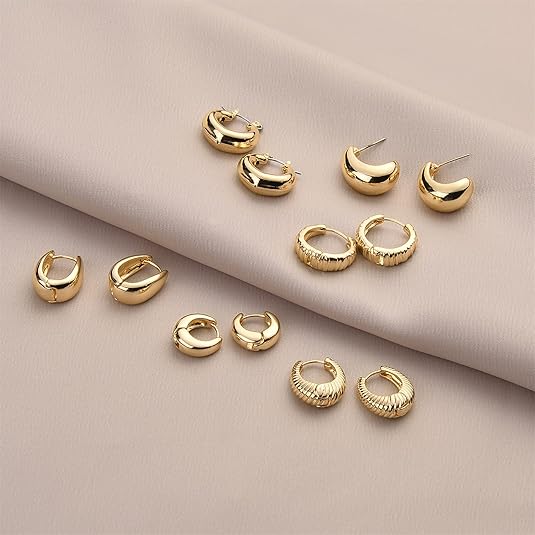 Wgoud - Juego De Aretes De Aro Gruesos De Oro 14 Quilates Para Mujer – Hipoalergénicos, Aretes De Aro Torcidos Y Elegantes - Imagen 7