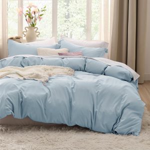 Bedsure – Juego de Ropa de Cama de 3 Piezas, Prelavado y Extrasuave, Funda de Edredón Queen 90"x90" con Cremallera + 2 Fundas de Almohada, Color Azul Cielo