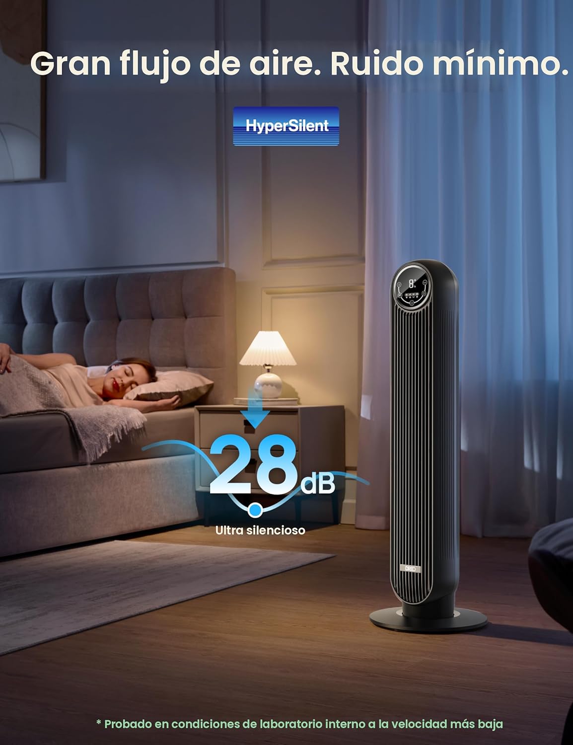 Dreo - Ventilador de Torre Silencioso para Dormitorio – 25 pies/s, 28 dB, Oscilación 90°, 4 Velocidades y Modos, Temporizador 8h - Imagen 4