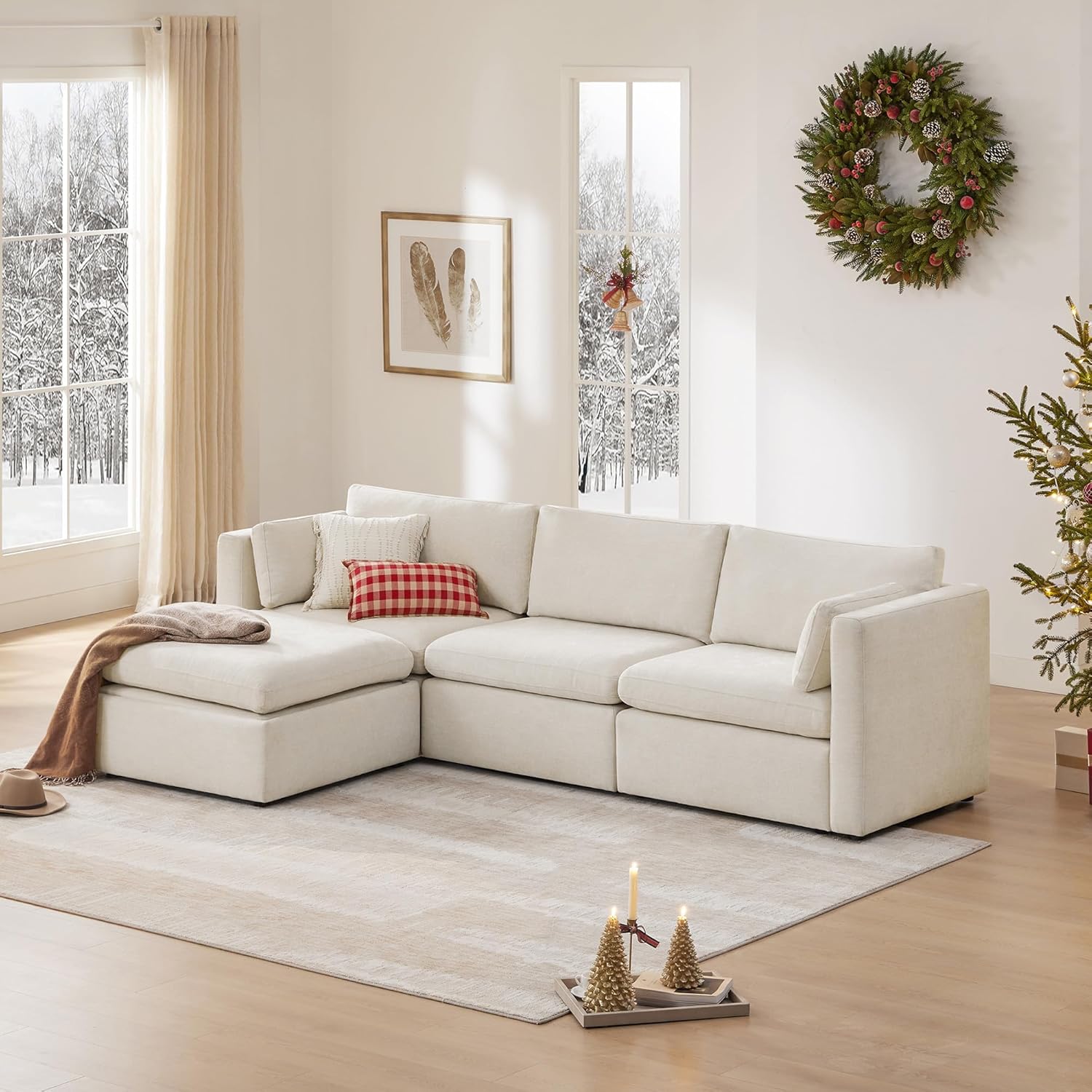 CHITA – Sofá Modular de Gran Tamaño en Forma de L de 112” con 4 Asientos y Otomana con Almacenamiento, Tapizado en Lino, Certificación FSC para Sala de Estar - Imagen 4