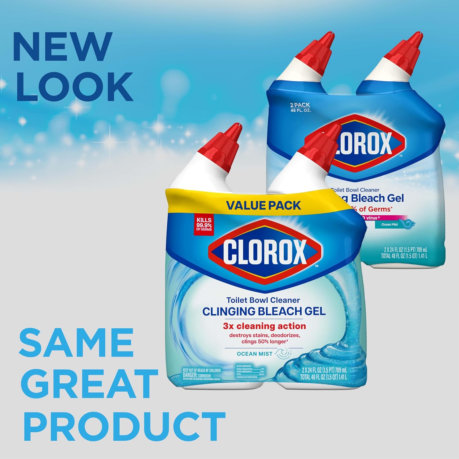 Clorox - Limpiador de Inodoro Gel Blanqueador Adherente, Aroma Niebla Oceánica, 24 oz, Paquete de 2 - Imagen 6