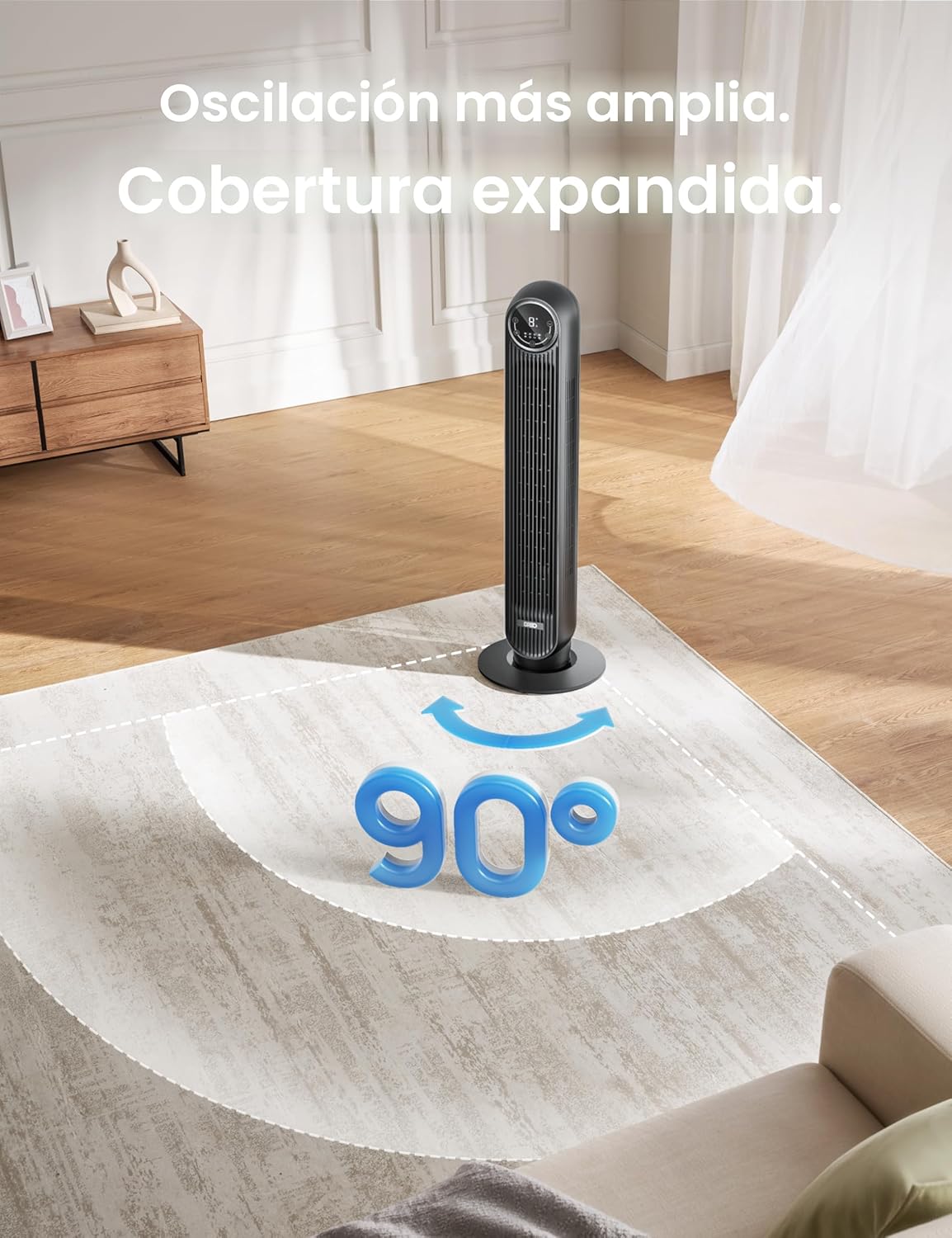 Dreo - Ventilador de Torre Silencioso para Dormitorio – 25 pies/s, 28 dB, Oscilación 90°, 4 Velocidades y Modos, Temporizador 8h - Imagen 7