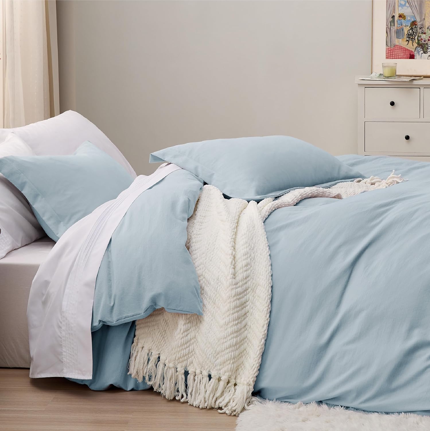 Bedsure – Juego de Ropa de Cama de 3 Piezas, Prelavado y Extrasuave, Funda de Edredón Queen 90"x90" con Cremallera + 2 Fundas de Almohada, Color Azul Cielo - Imagen 8