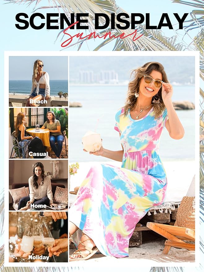 VIISHOW - Vestido Largo Informal para Mujer – Manga Corta, Ajuste Suelto con Bolsillos - Imagen 3