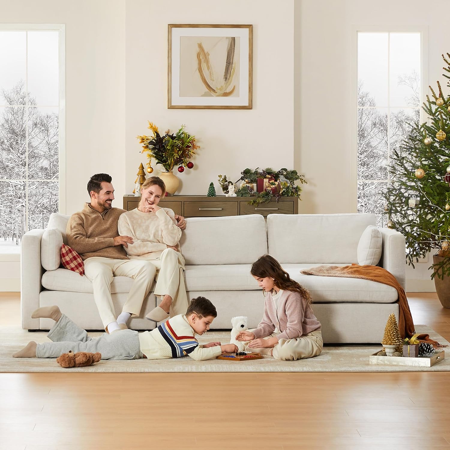 CHITA – Sofá Modular de Gran Tamaño en Forma de L de 112” con 4 Asientos y Otomana con Almacenamiento, Tapizado en Lino, Certificación FSC para Sala de Estar - Imagen 6