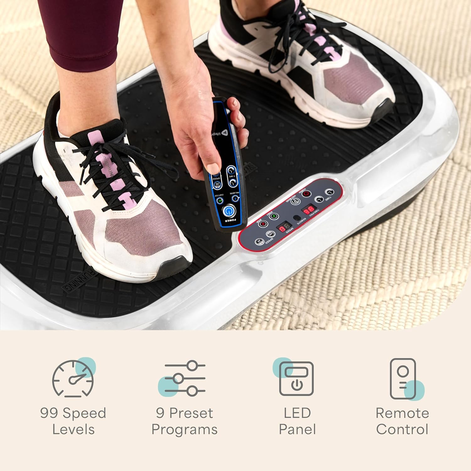 Lifepro - Waver Vibration Plate – Plataforma Vibratoria de Alta Intensidad para Entrenamiento de Cuerpo Completo con Bandas de Resistencia – Equipo de Fitness para Activación Muscular - Imagen 7