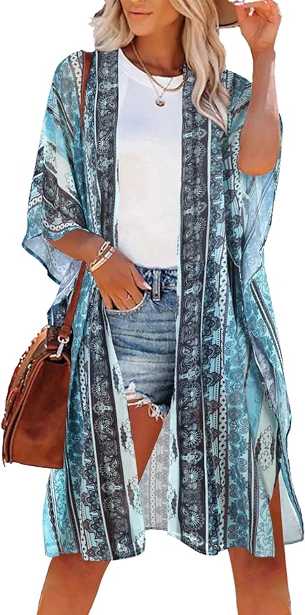 CHICGAL – Kimono Salida de Baño para Mujer, Verano, Playa, Informal, Holgado, Tipo Cárdigan Suelto para Usar Sobre Traje de Baño