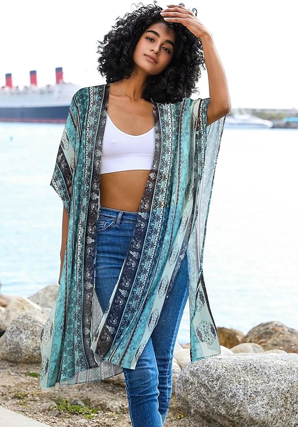 CHICGAL – Kimono Salida de Baño para Mujer, Verano, Playa, Informal, Holgado, Tipo Cárdigan Suelto para Usar Sobre Traje de Baño - Imagen 5
