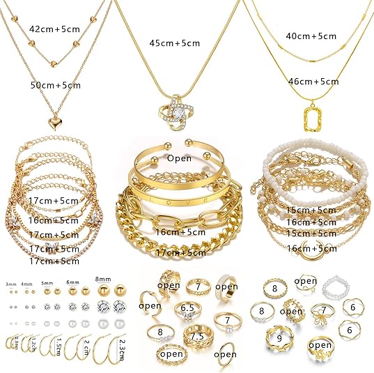 IFKM - Juego De Joyería Chapada En Oro 36 Piezas – 4 Collares, 11 Pulseras, 7 Aretes, 14 Anillos De Nudillos Para Mujer Y Niñas – Regalo Ideal Para San Valentín, Aniversario Y Cumpleaños - Imagen 6