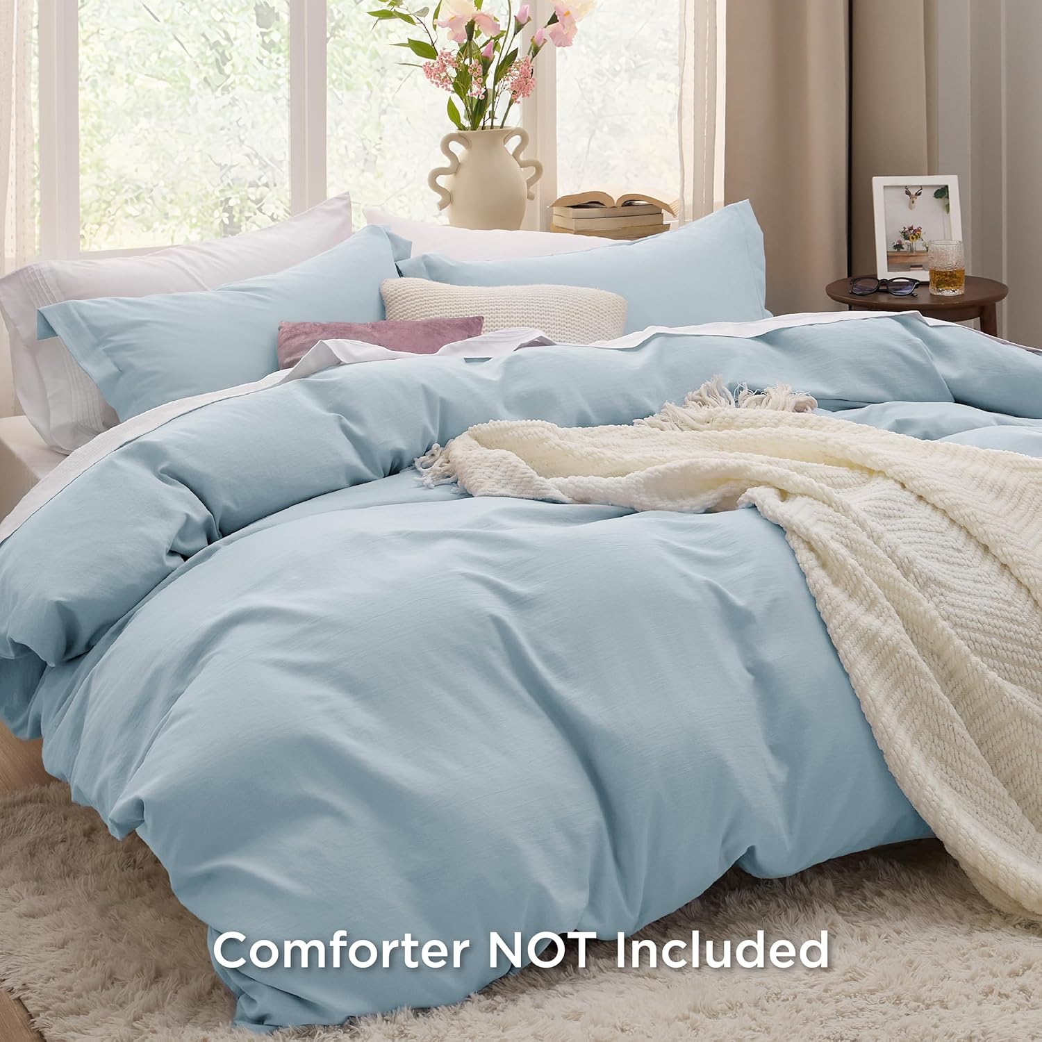 Bedsure – Juego de Ropa de Cama de 3 Piezas, Prelavado y Extrasuave, Funda de Edredón Queen 90"x90" con Cremallera + 2 Fundas de Almohada, Color Azul Cielo - Imagen 10