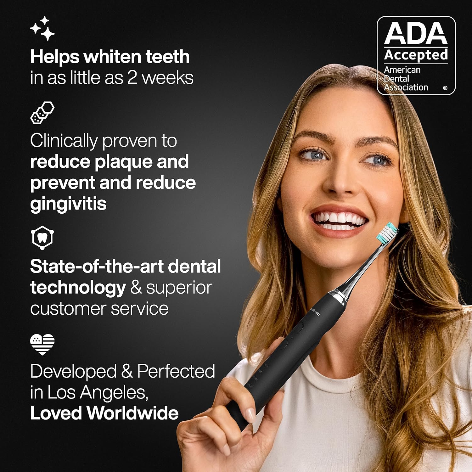 AquaSonic Black Series - Cepillo de Dientes Ultrablancador con 8 Cabezales y Funda de Viaje - Imagen 6