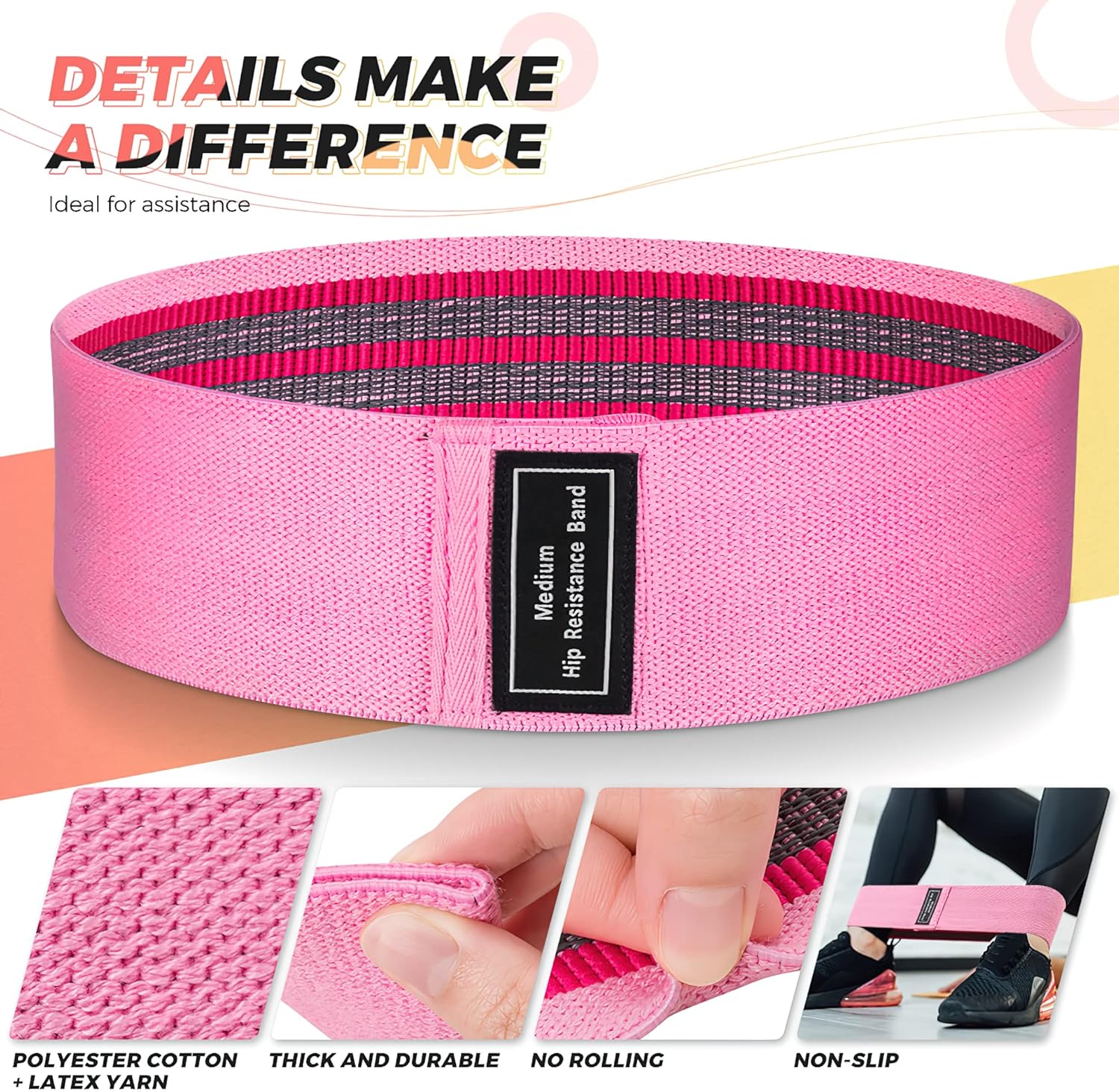 Renoj - Resistance Bands – Set de 3 Bandas Elásticas para Yoga, Pilates y Ejercicio – Ideal para Mujeres y Hombres – Tonifica Glúteos y Piernas - Imagen 4